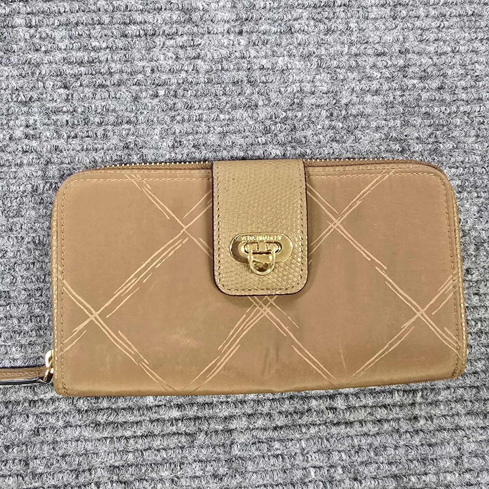 Vera Bradley Preppy Poly Wallet Womens Toast Zip Around Flip Lock